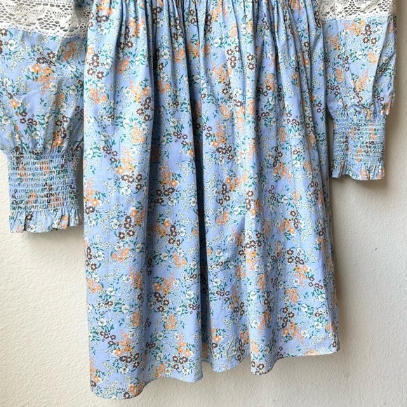 HUNTER BELL Blue Lace Smocked Neck Ryan Dress Ditsy Floral Sz XS - Picture 12 of 16